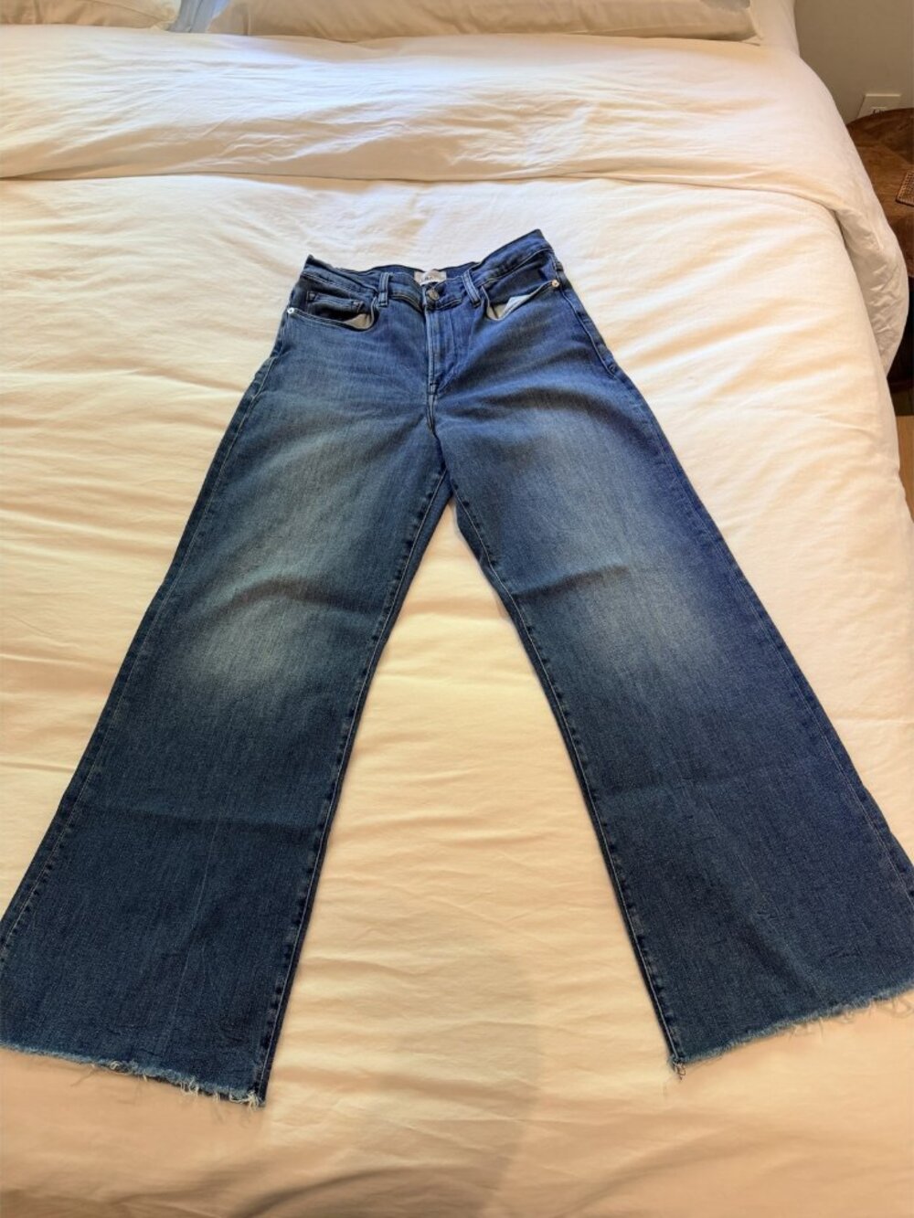 Frame Le Slim Palazzo High Rise Wide Leg Jeans Crossing Raw Hem Size 30